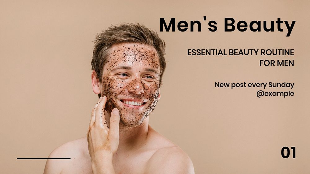 Men's beauty blog banner template, editable text