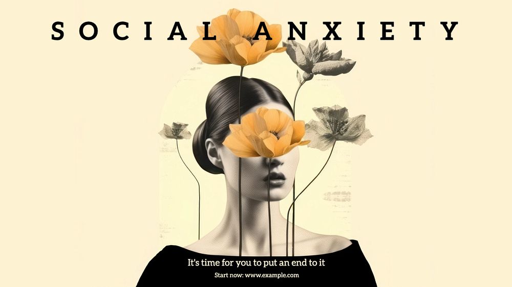 Social anxiety blog banner template, editable text