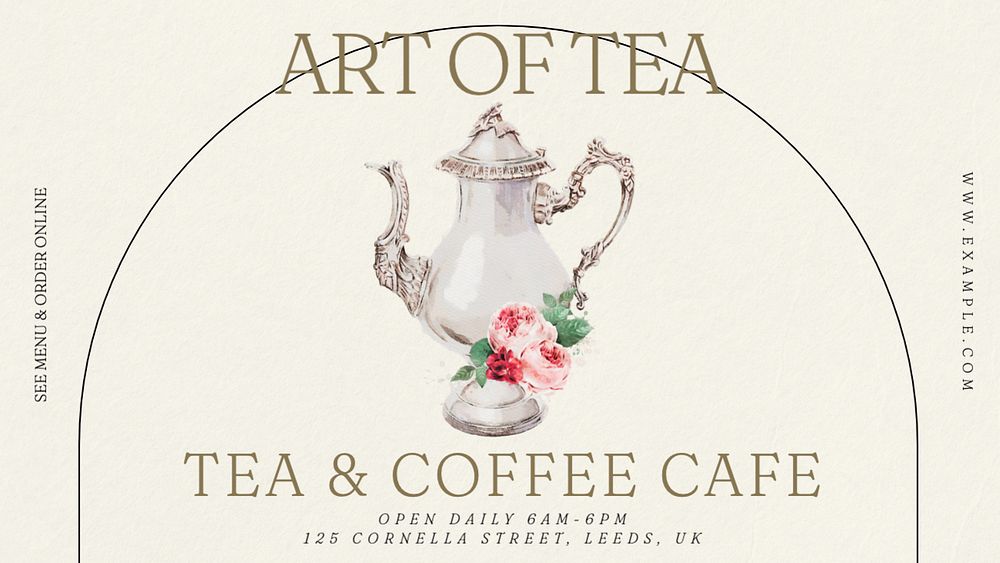 Tea & coffee cafe blog banner template, editable text