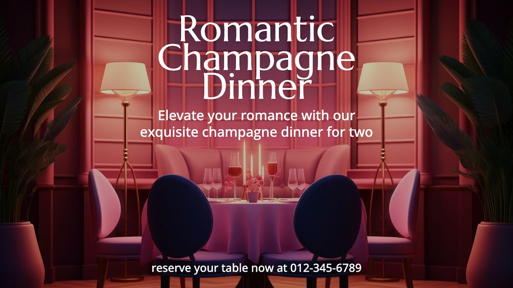 Romantic Champagne dinner blog banner template, editable text