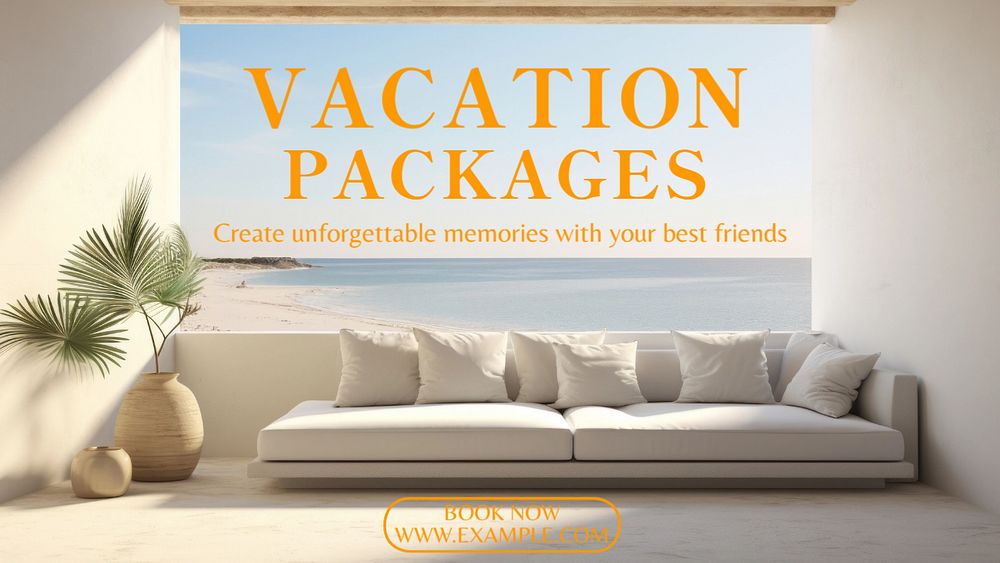 Vacation packages blog banner template, editable text