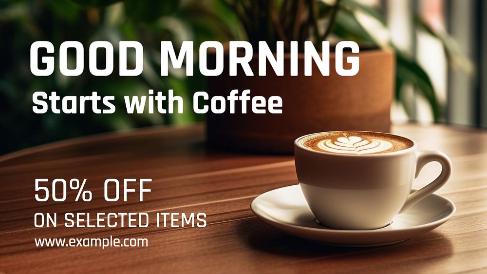 Online coffee store blog banner template, editable text