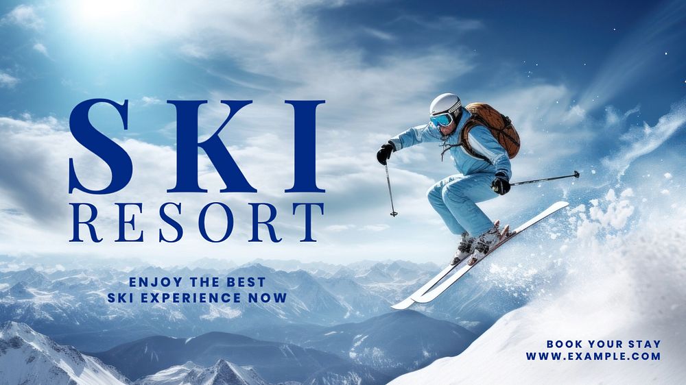 Ski resort blog banner template, editable text