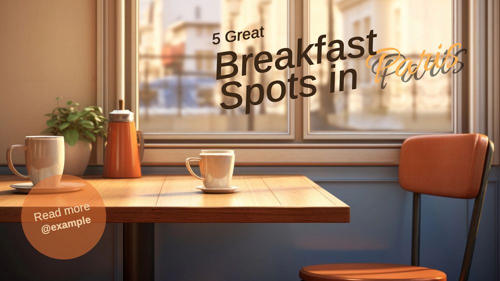 Breakfast spots article blog banner template, editable text