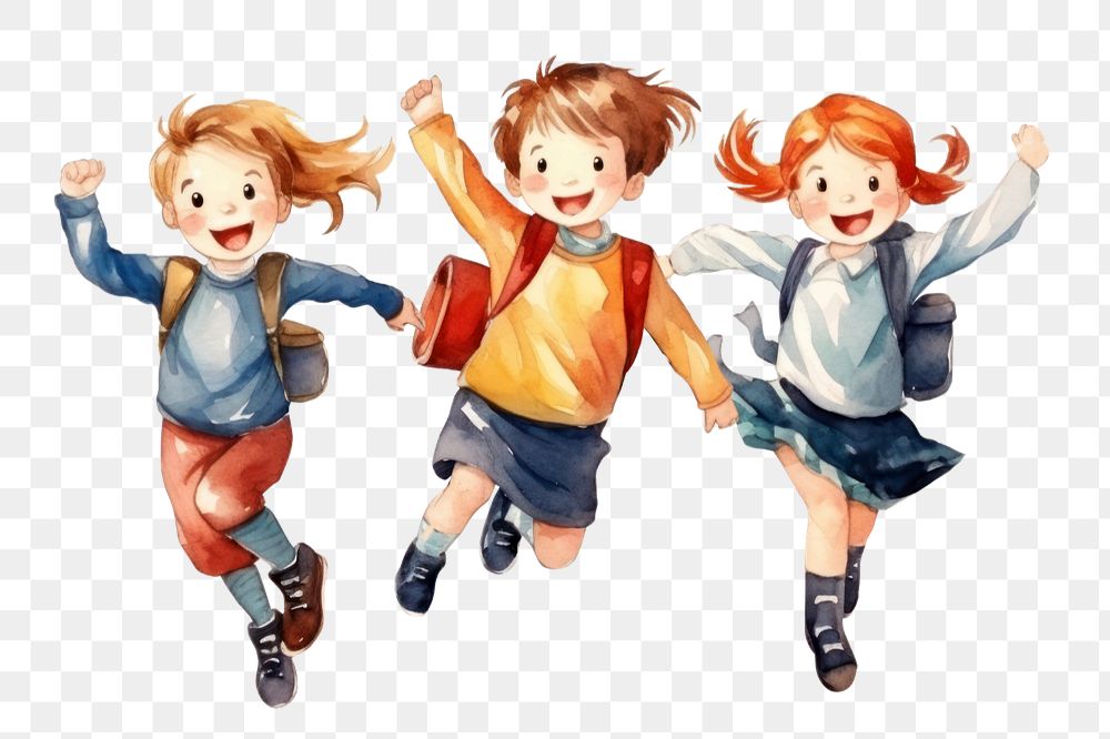 Happy students png, watercolor illustration, editable remix