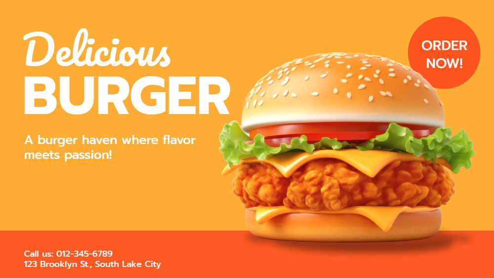 Delicious burger blog banner template, editable text