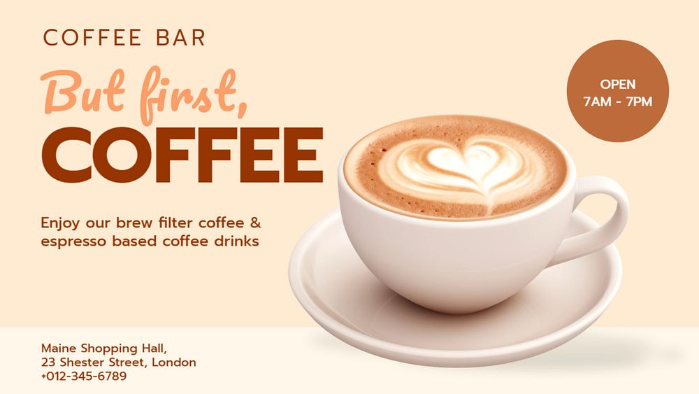 Coffee shop blog banner template, editable text