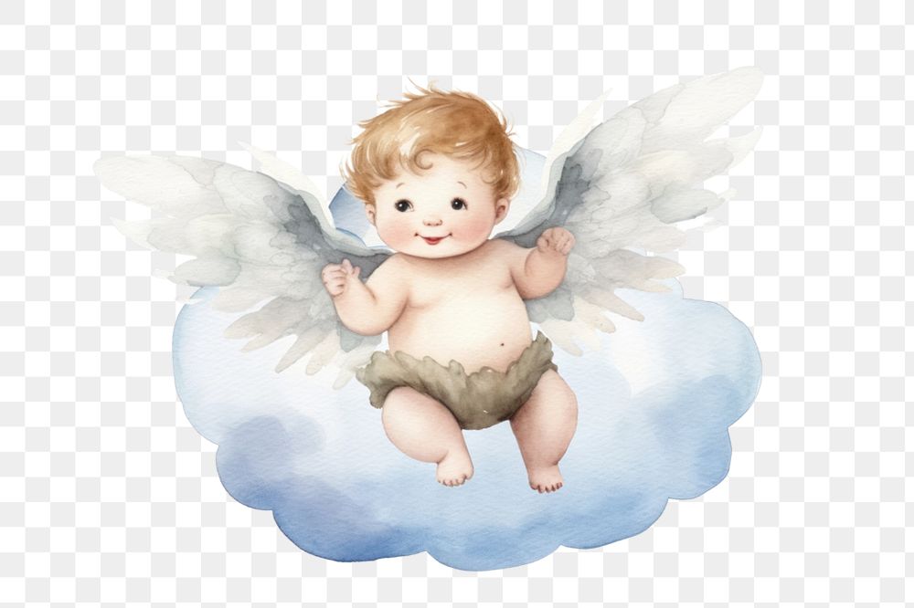 Baby angel png, watercolor illustration, editable remix