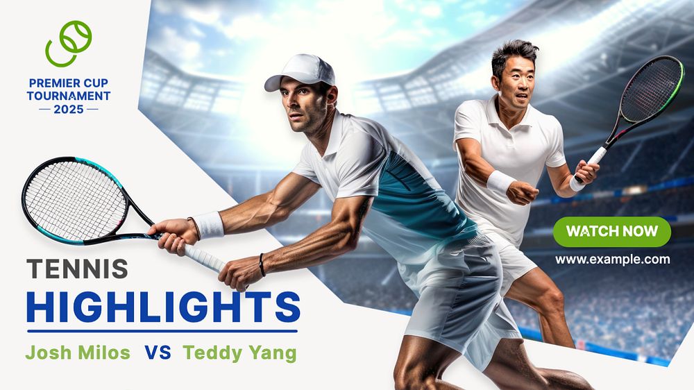 Tennis highlights Youtube cover template, editable design