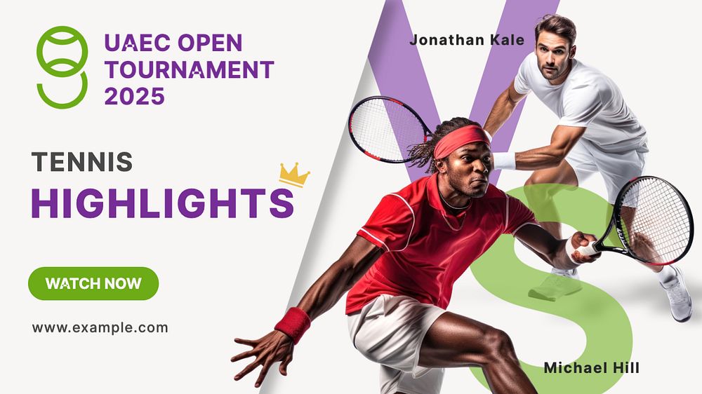 Tennis highlights Youtube cover template, editable design