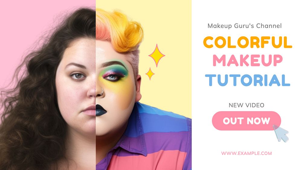 Colorful makeup tutorial Youtube cover template, editable design