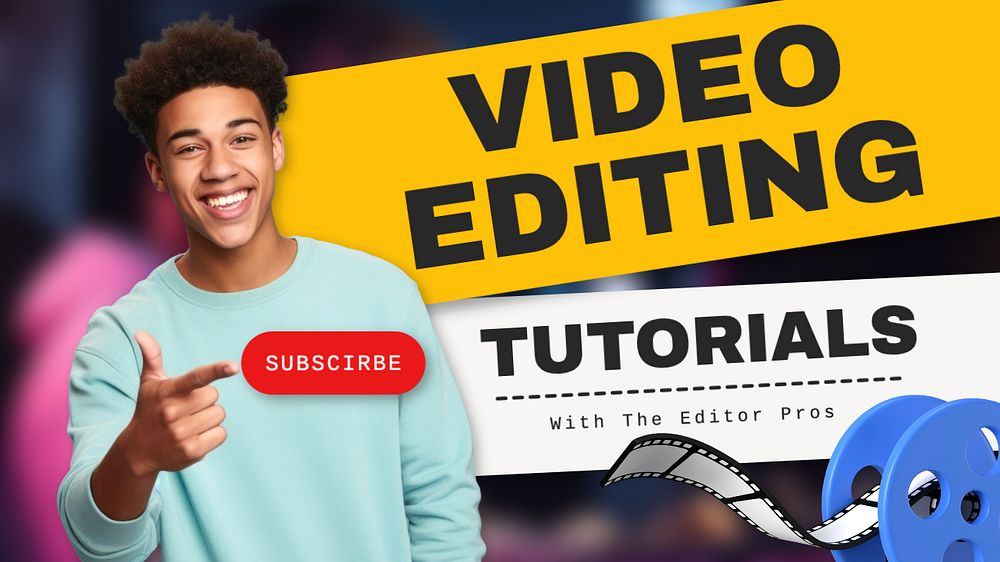 Video editing tutorial Youtube cover template, editable design