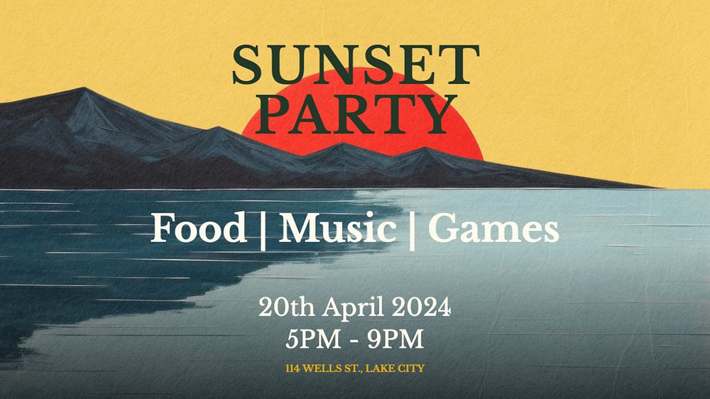 Sunset party blog banner template, editable text