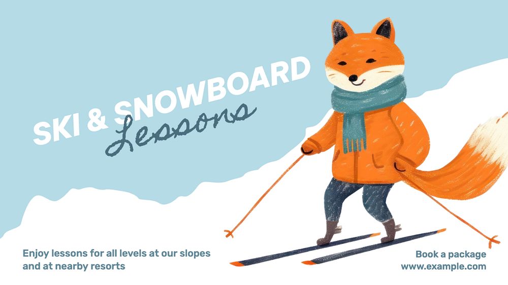 Ski & snowboard lessons blog banner template, editable text