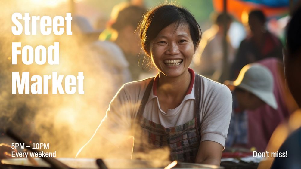 Street food market blog banner template, editable text