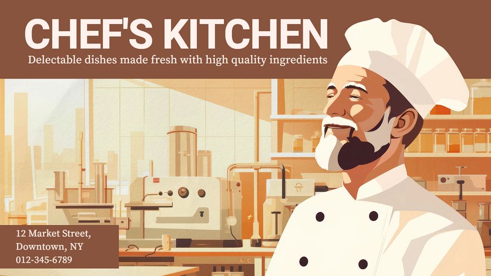 Chef's kitchen blog banner template, editable text