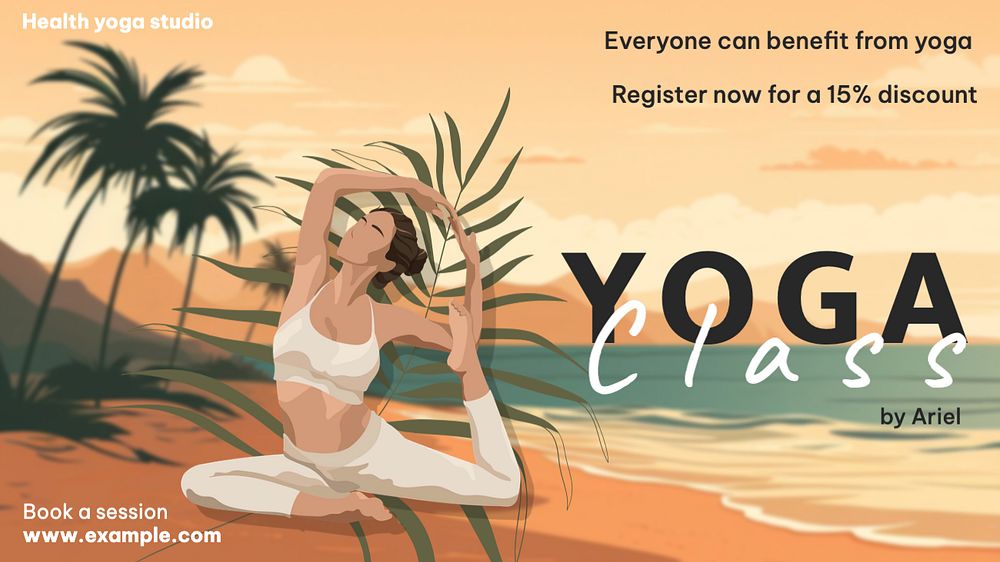 Yoga class blog banner template, editable text