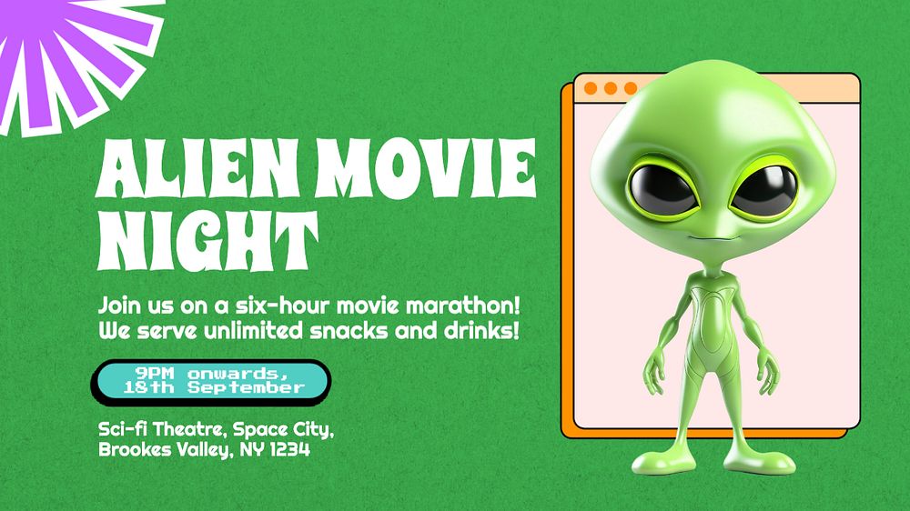 Alien movie night blog banner template, editable text