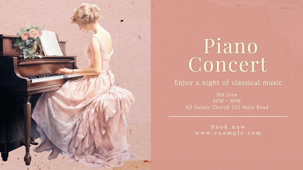 Piano concert blog banner template, editable text