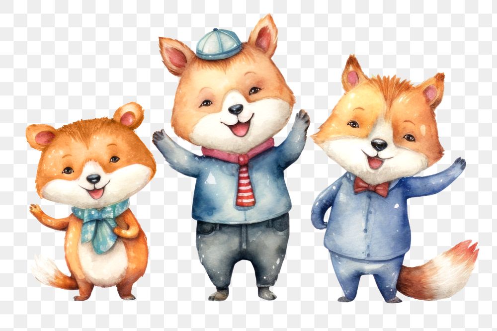 Cute fox students cartoon png, watercolor illustration, editable remix