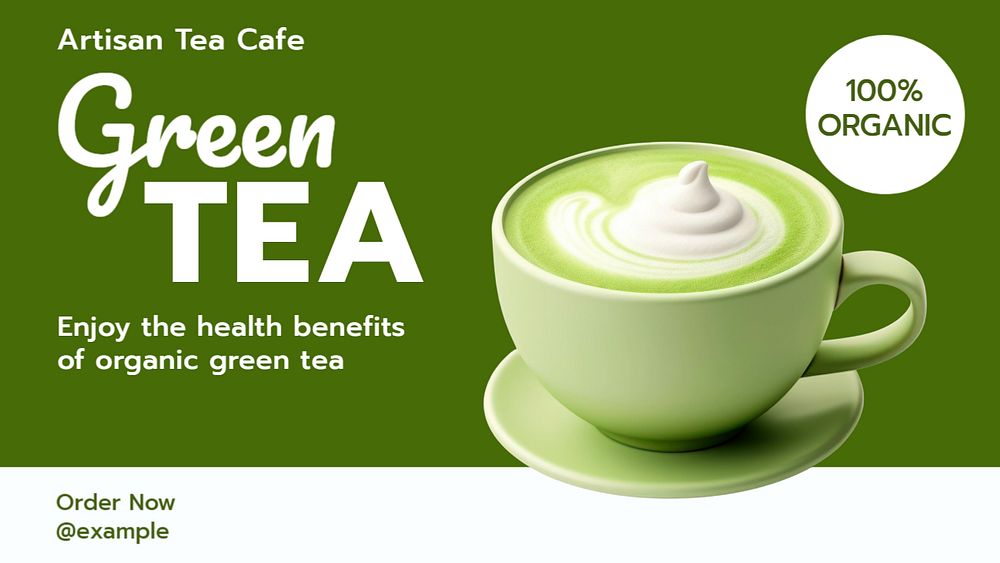 Green tea blog banner template, editable text