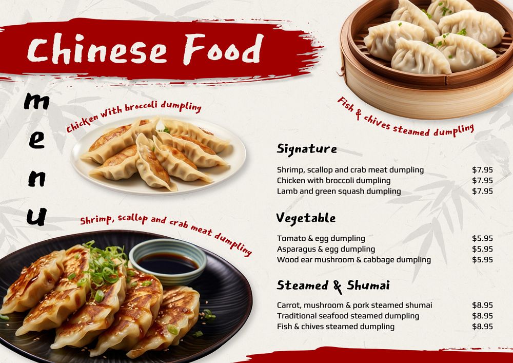 Chinese food menu template, editable text and design