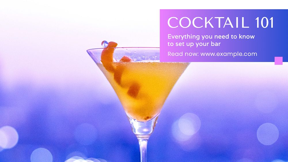 Cocktail 101 blog banner template, editable text