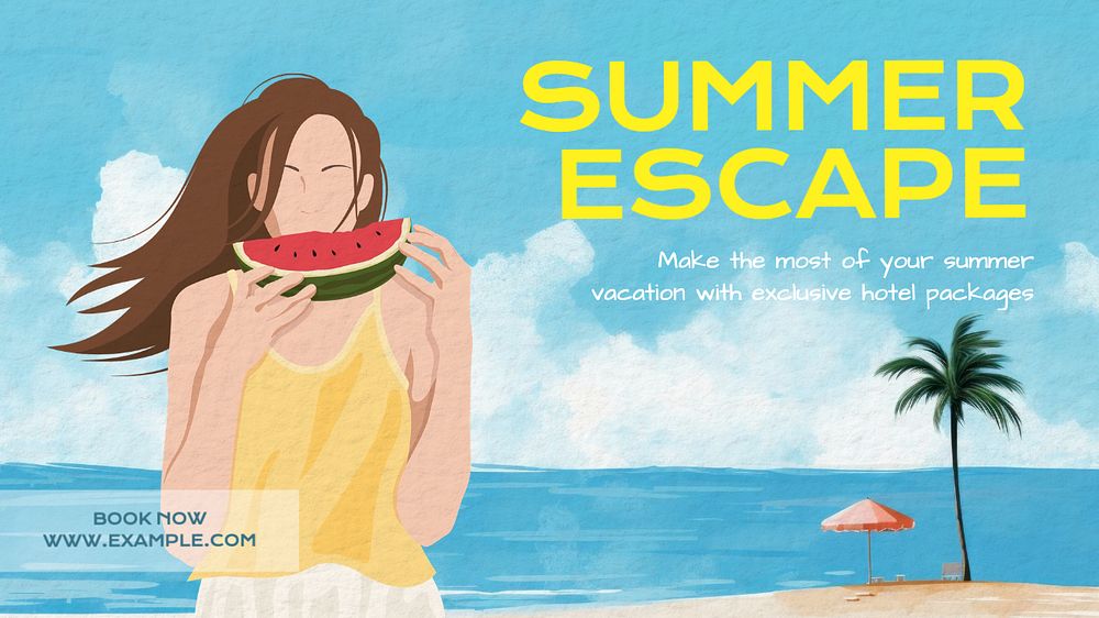 Summer escape blog banner template, editable text