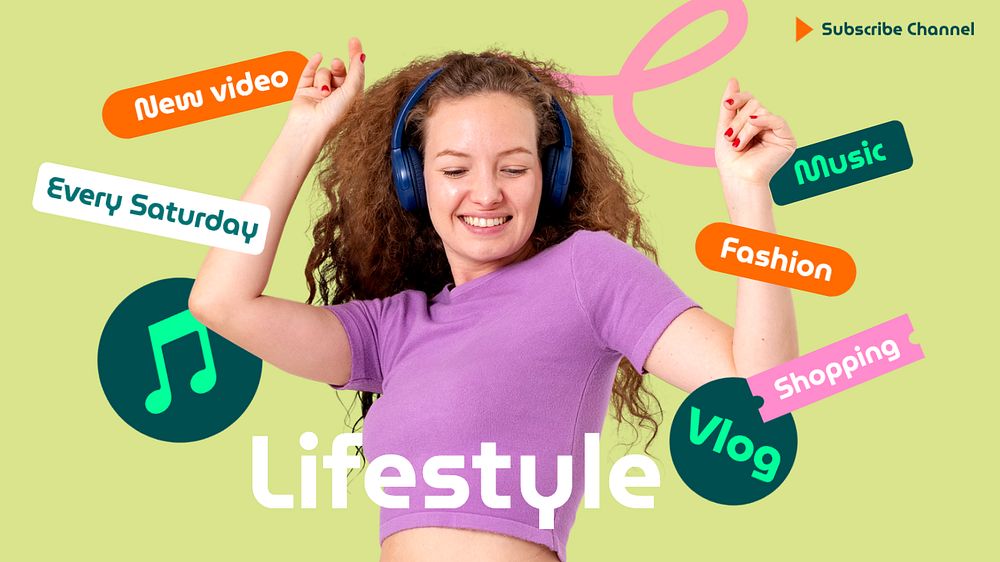 Lifestyle vlog Youtube cover template, editable design