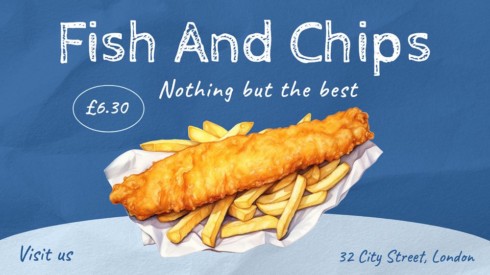 Fish and chips blog banner template, editable text