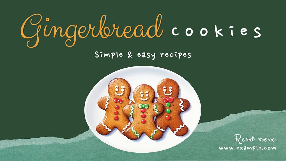 Gingerbread cookie recipe blog banner template, editable text