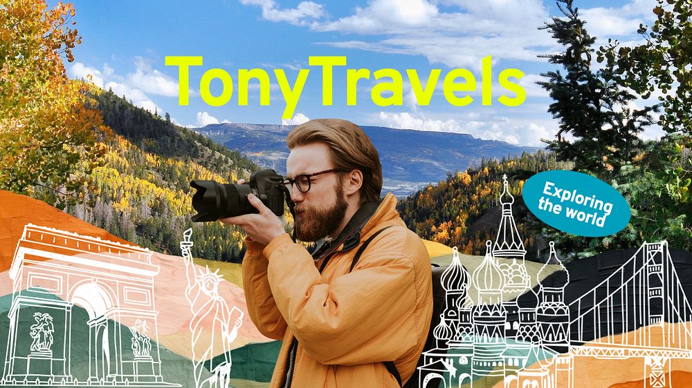 Travel blog Youtube cover template, editable design