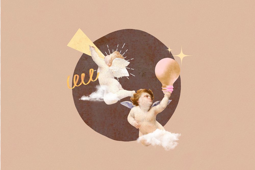 Vintage cupids creative idea collage illustration editable design