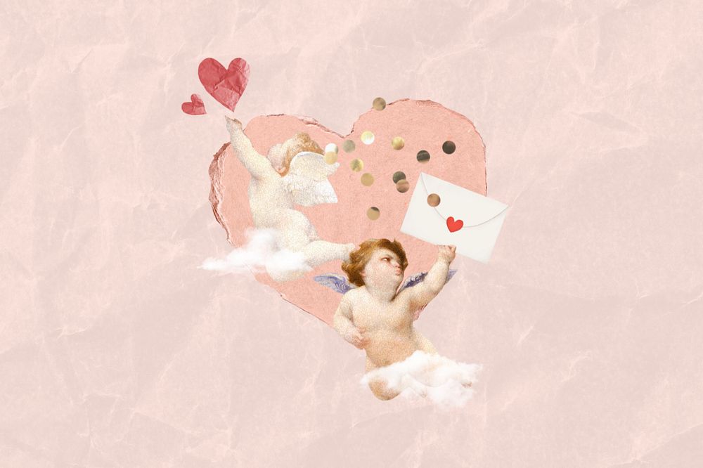 Vintage cherubs Valentine's Day collage illustration editable design