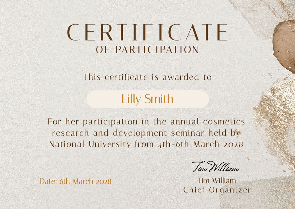 Participation certificate template, editable text | Premium Editable ...