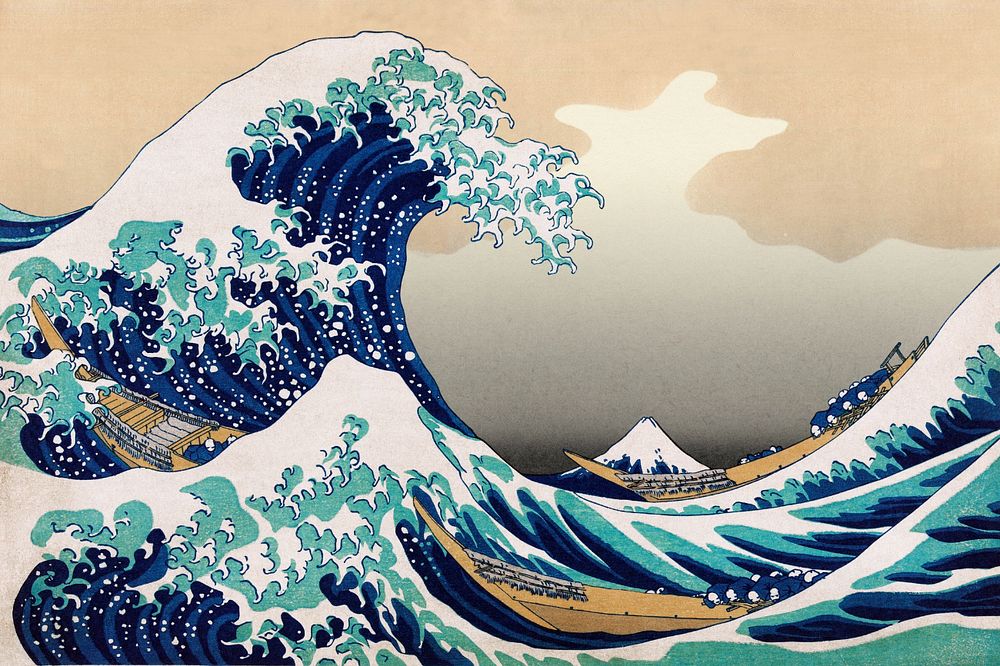 Hokusai's The Great Wave off Kanagawa, editable famous painting. Remastered by rawpixel.