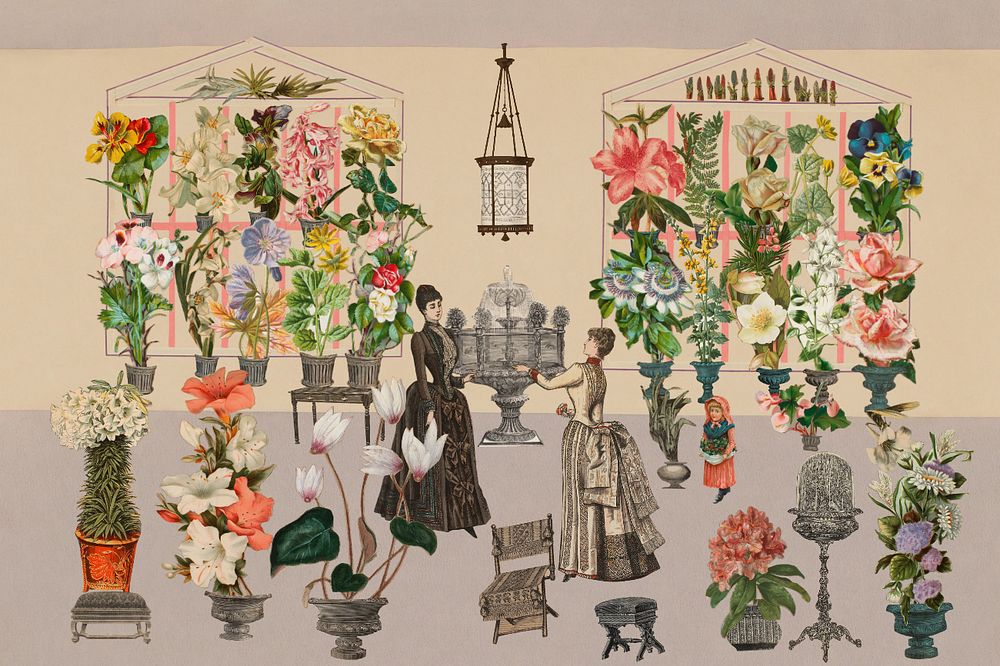 Vintage Victorian lifestyle & flower collage set, editable design remastered and remixed by rawpixel