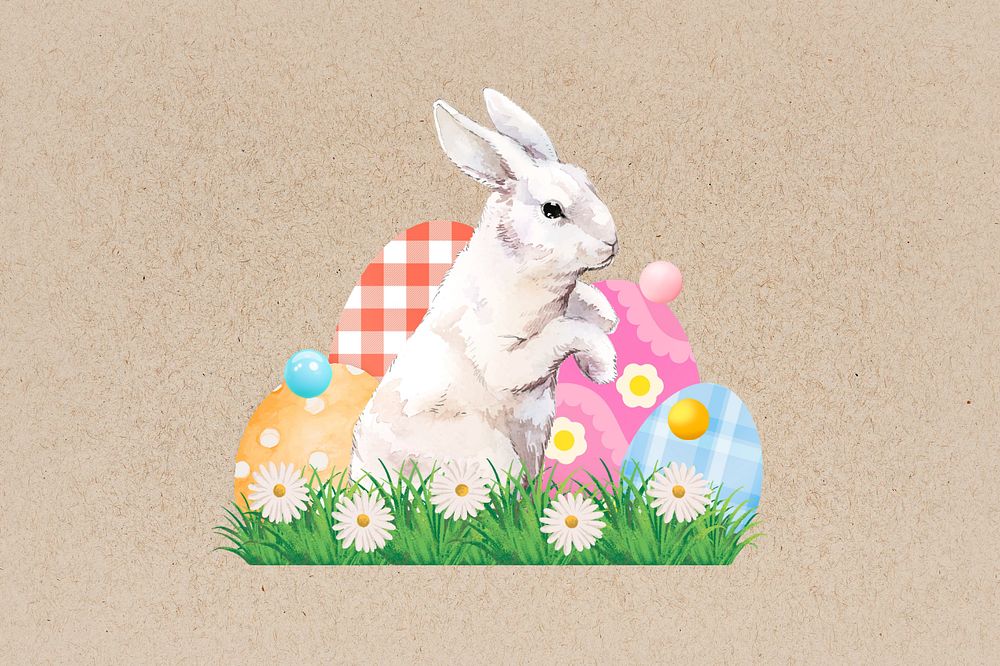 Easter bunny and eggs, creative remix, editable design