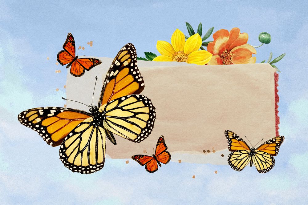 Ripped paper with monarch butterflies remix, editable design