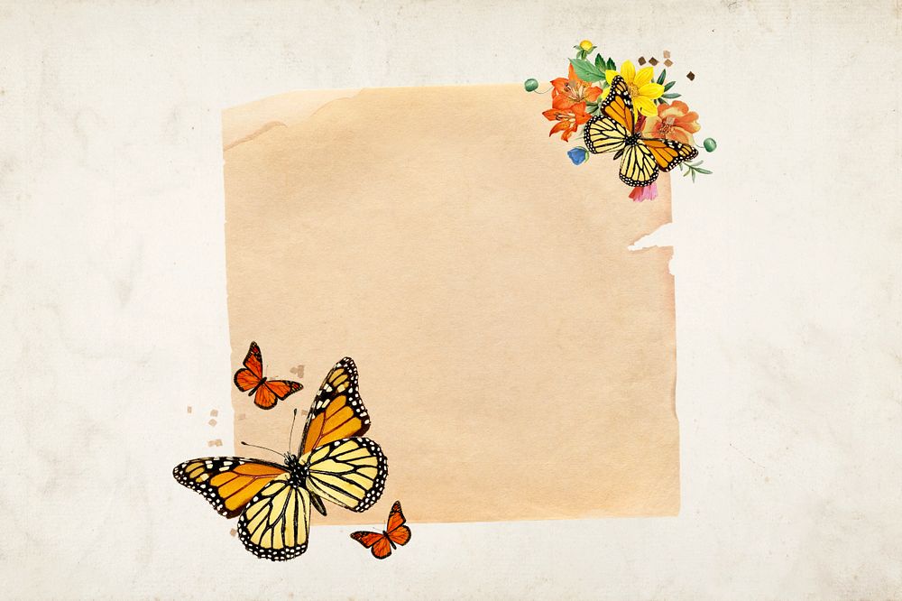 Aesthetic butterflies, note paper remix, editable design