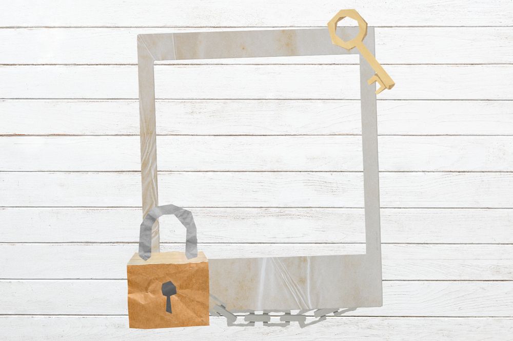 Lock and key instant film frame, creative remix, editable design