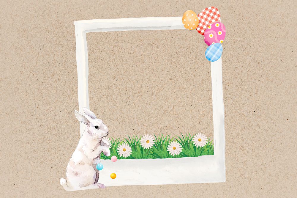 Easter bunny instant film frame, creative remix, editable design