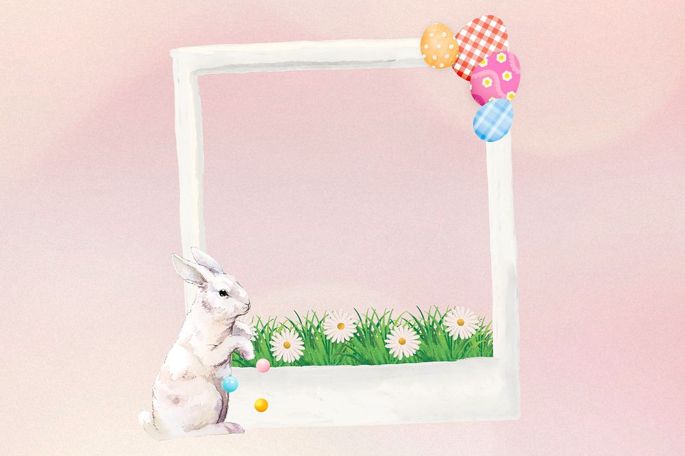 Easter bunny instant film frame, creative remix, editable design