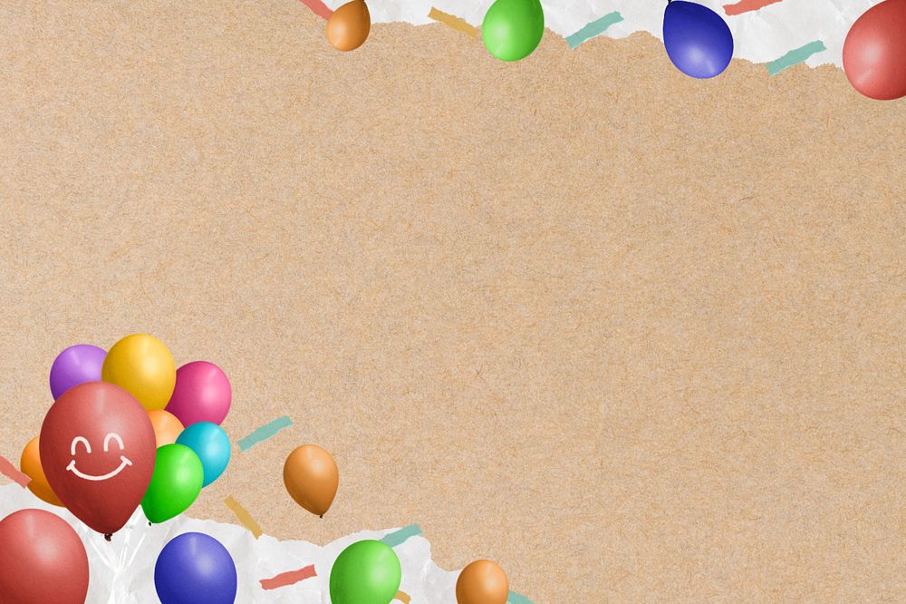 Beige paper textured background, party balloons border, editable design