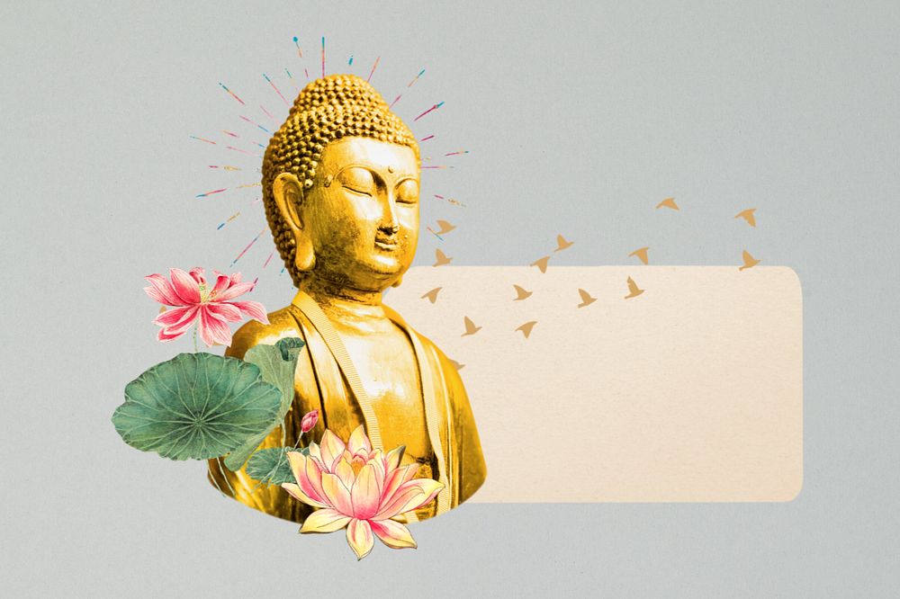 Buddha statue, ripped paper remix, editable design