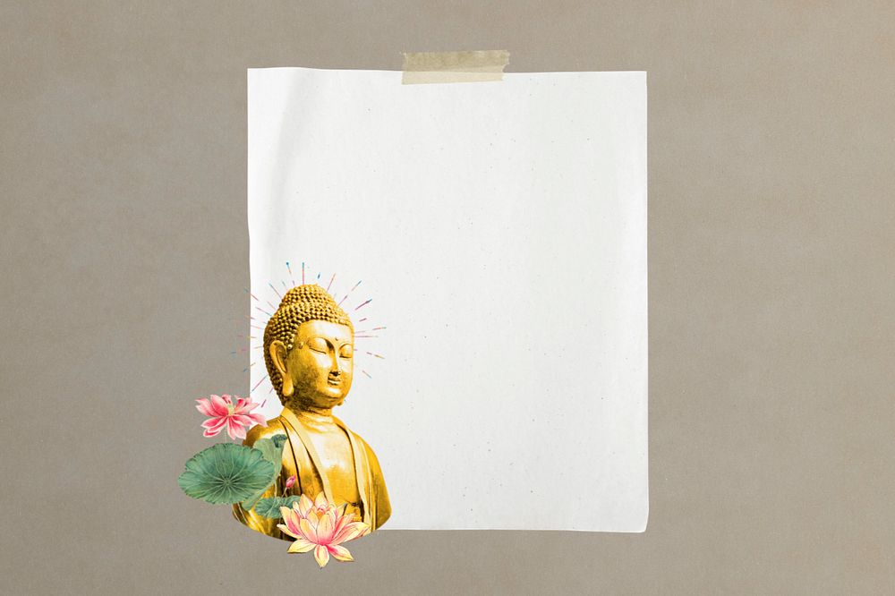 Buddha statue, note paper remix, editable design