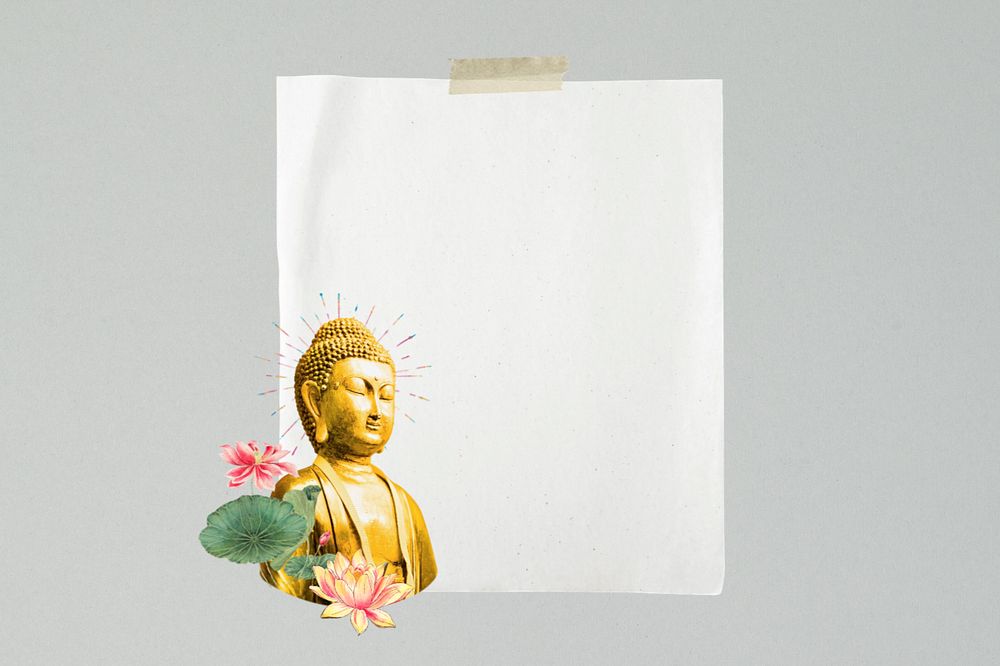 Buddha statue, note paper remix, editable design