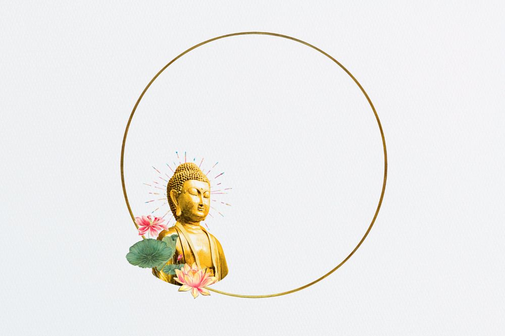 Buddha statue circle frame, creative remix, editable design