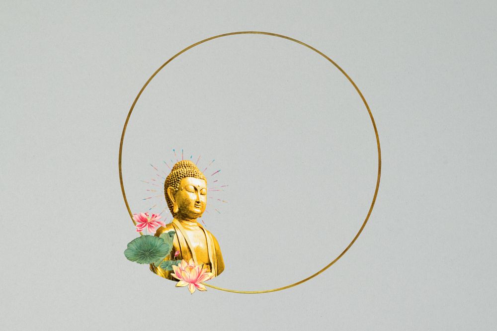 Buddha statue circle frame, creative remix, editable design