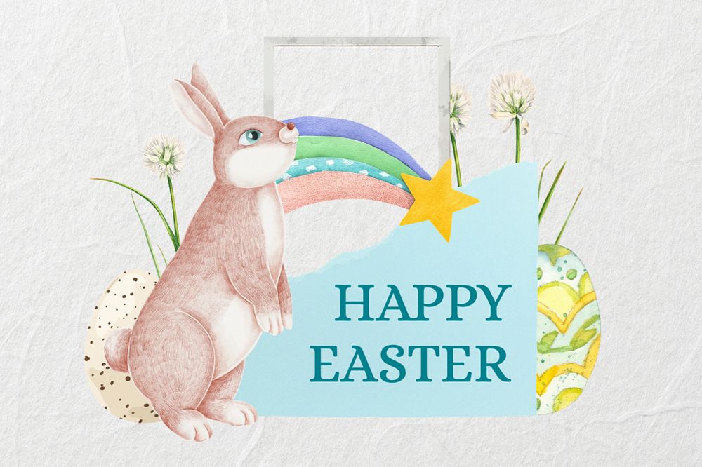 Happy Easter, cute bunny ripped paper remix, editable design